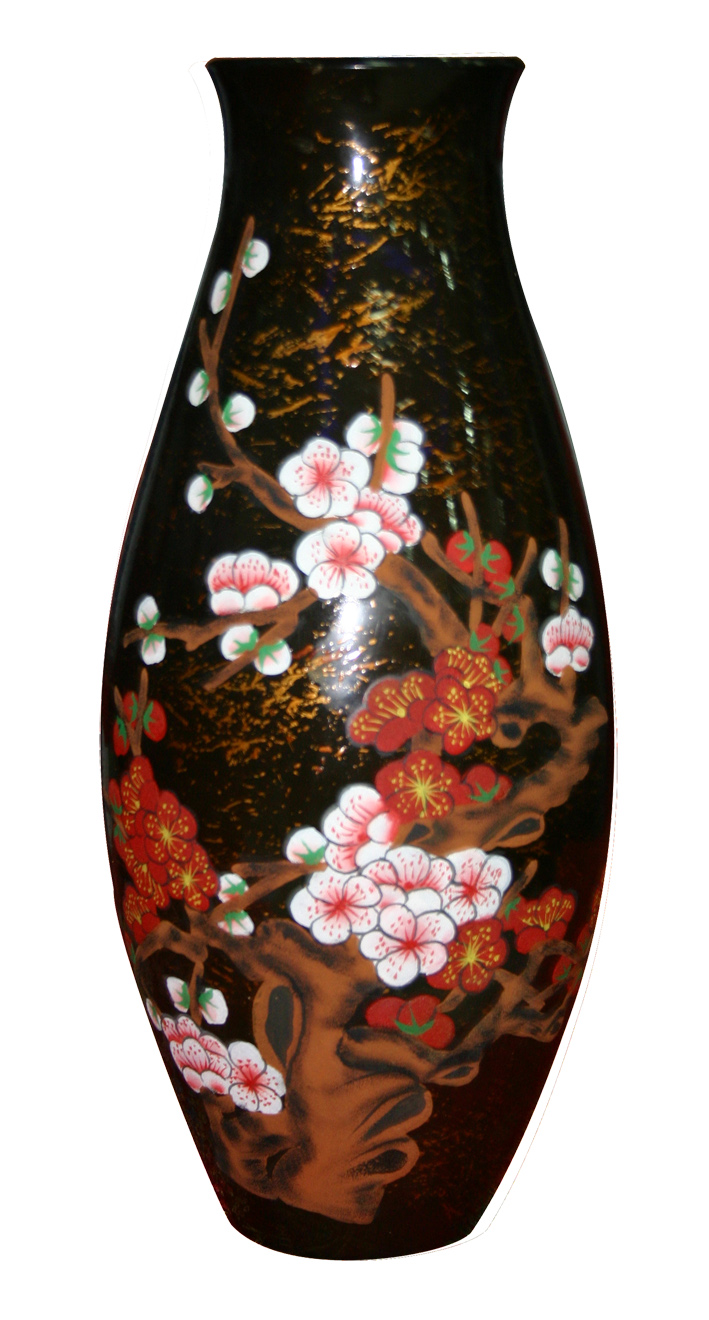 龙山黑陶摆件陶器包邮河北特产-邯郸陶瓷-创意礼品-花瓶-贴簿梅花